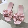 Silk Fabric Bow, Flat Bottomed Slippers, Breathable Casual Women's Shoes, Lightweight Cool Slippers
