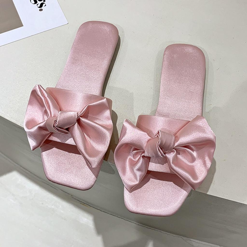 Silk Fabric Bow, Flat Bottomed Slippers, Breathable Casual Women's Shoes, Lightweight Cool Slippers
