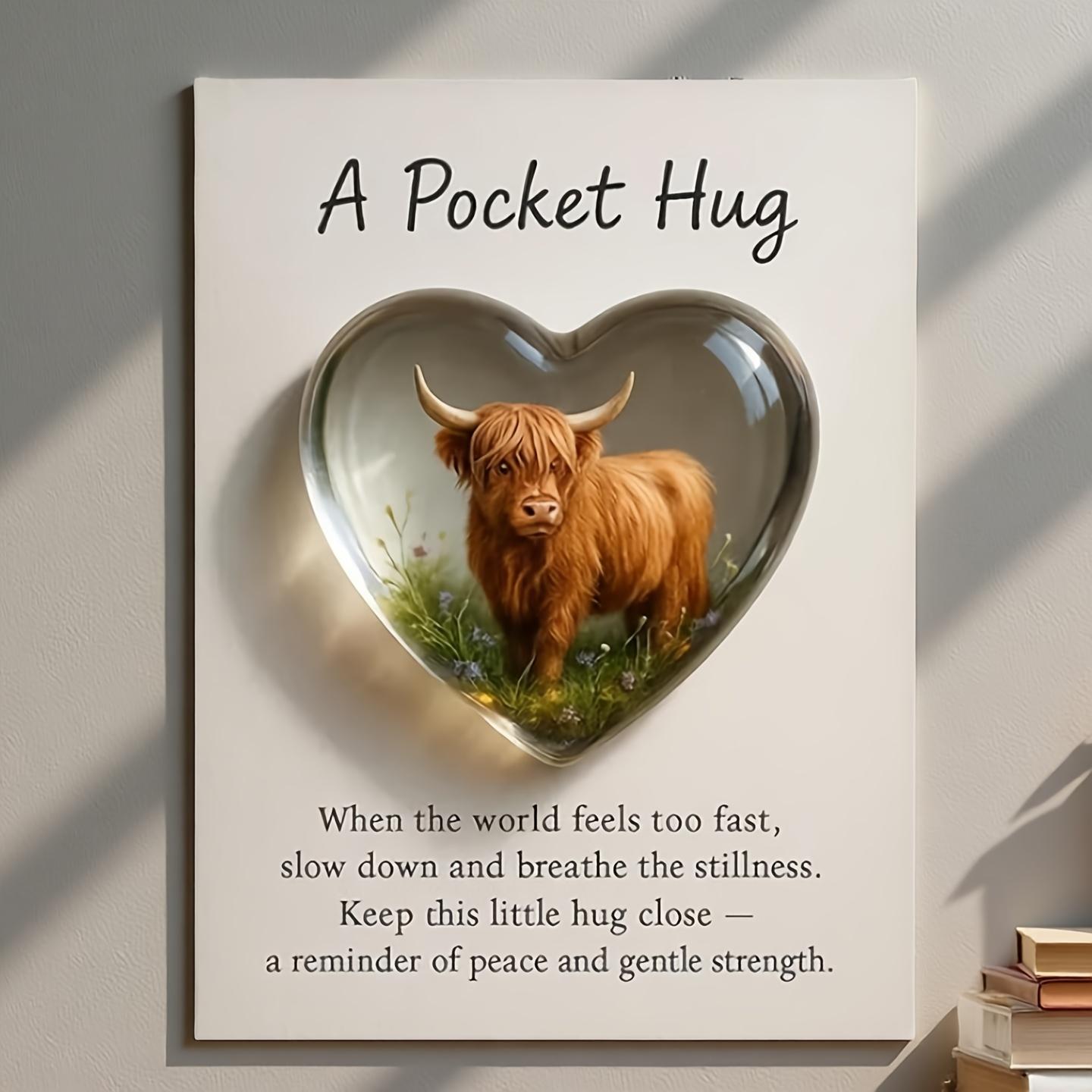 

1pc Pocket Hug Highland Cow Keepsake Encouragement Card Heart Highland Cow Kindness Postcards Inspirational Kindness Cards Gifts
