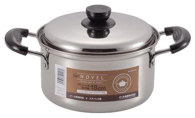 Pearl Metal Pot 18cm with Pot Lid IH Compatible Stainless Steel NEW Novel Two-handed HB-116