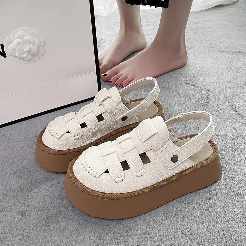 

Два носят полые сумки на голове сандалии женские оптом лето новые дырки дырки Мори римские туфли на толстой подошве полушлепанцы женские для улицы 40 бежевый