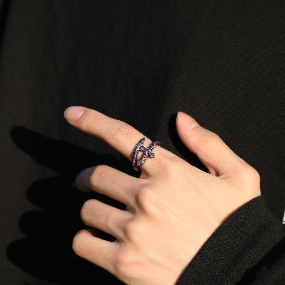 Micro-inlaid Zircon Sword of Justice Vintage Ring Gold Personality Men's and Women's Trend Ring