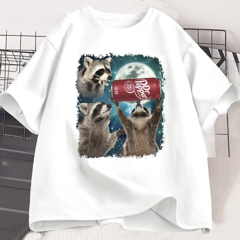 Three Raccoons Pepper Graphic Tshirts Unisex Women Funny Meme Raccoon Lovers T Shirt Top Loose Short Sleeve Streetwear Tees Tops