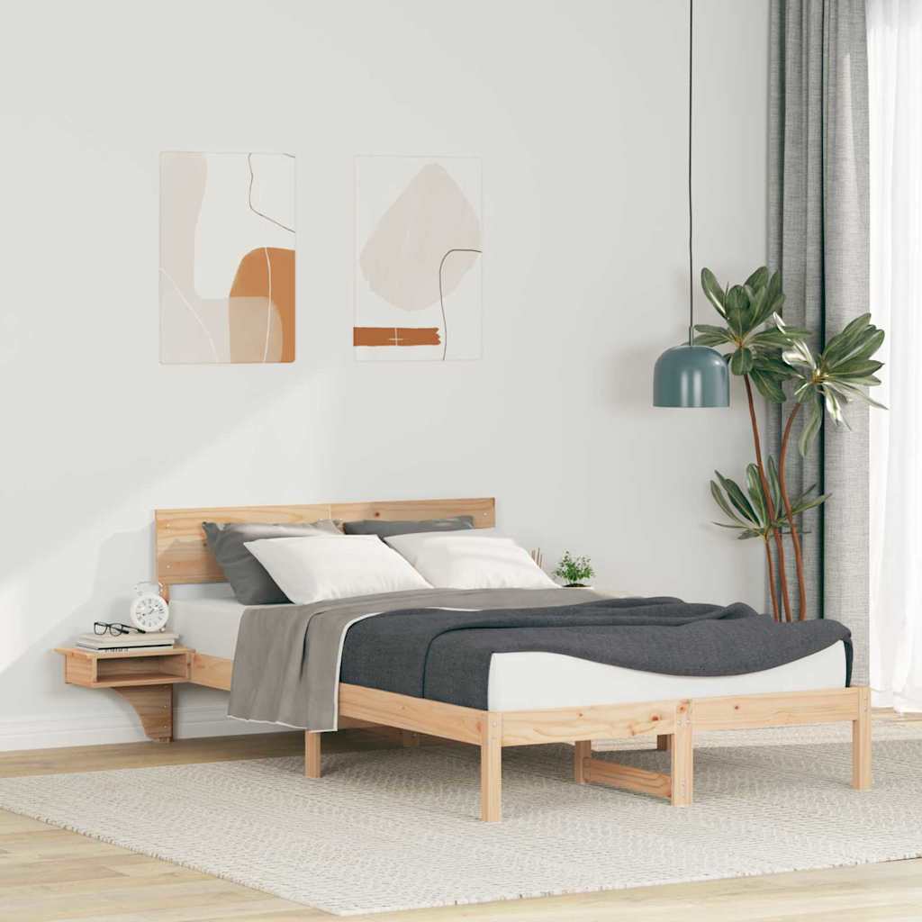 Bed Frame with Headboard Brown 140 x 190 cm Solid Pine Wood