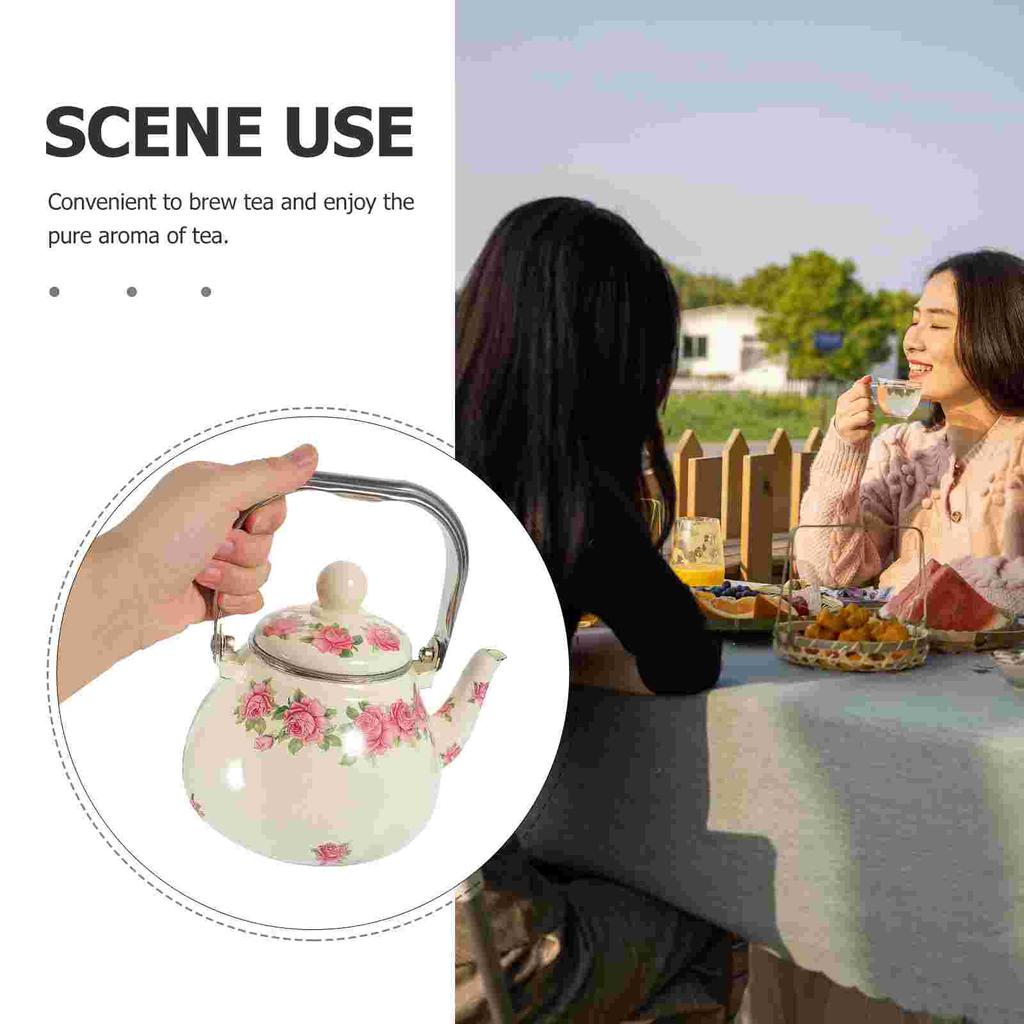 1 Liter Vintage Enamel Teapot with Japanese Design Convenient Brewing Elegant Flower Pattern Insulated Stovetop for Camping