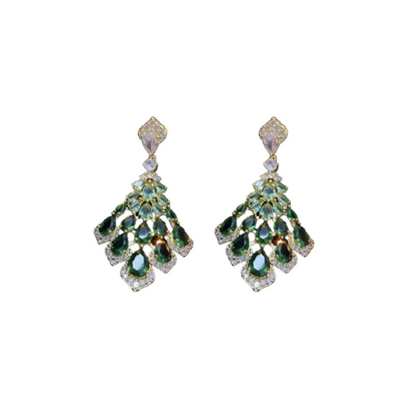 Silver Needle Cubic Zirconia Feather Dangle Earrings - Retro High-End Style, Niche Exaggerated Design for Women.
