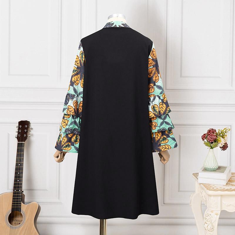 Damen Übergröße Rundhals Blumendruck Mehrlagig Gerüscht Trompeten Langarm Kleider