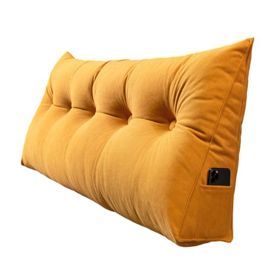 Headboard Triangular Pillow Headboard Wedge Cushion with Removable Cover Daybed Bolster Pillow with Side Pocket for Bed Reading Working