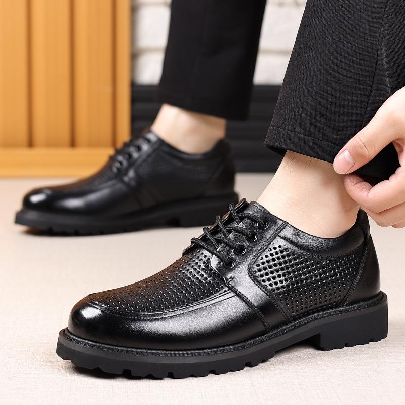 Casual leather shoes men's low-top first-layer cowhide breathable sandals business dress hollow cool leather shoes men