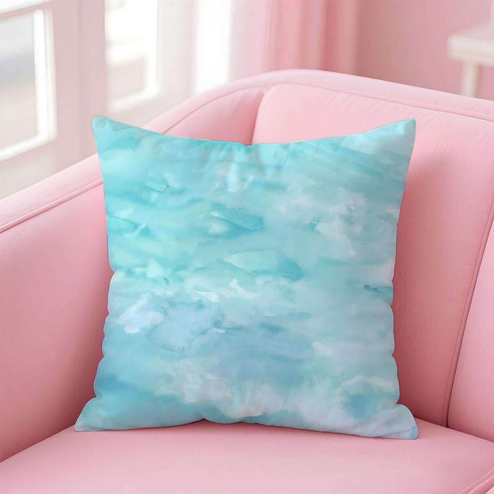Blue Green Ocean Print Pattern Cushion Cover Pillow Case Soft Skin Friendly Fabric  Concealed Zipper