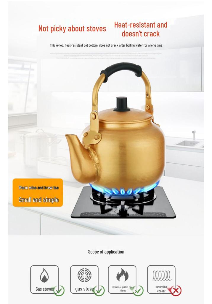 Yellow Aluminum Teapot Kettle: Large Capacity Korean Rice Wine Pot for Gas Stoves