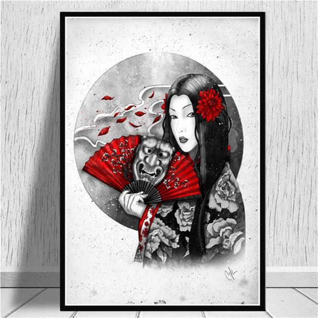 Žhavý japonský zenový inkoust Bonsa Bushido Samurai Kanji Malba na plátně Plakát a grafika Nástěnná malba pro domácí dekoraci Bez rámu