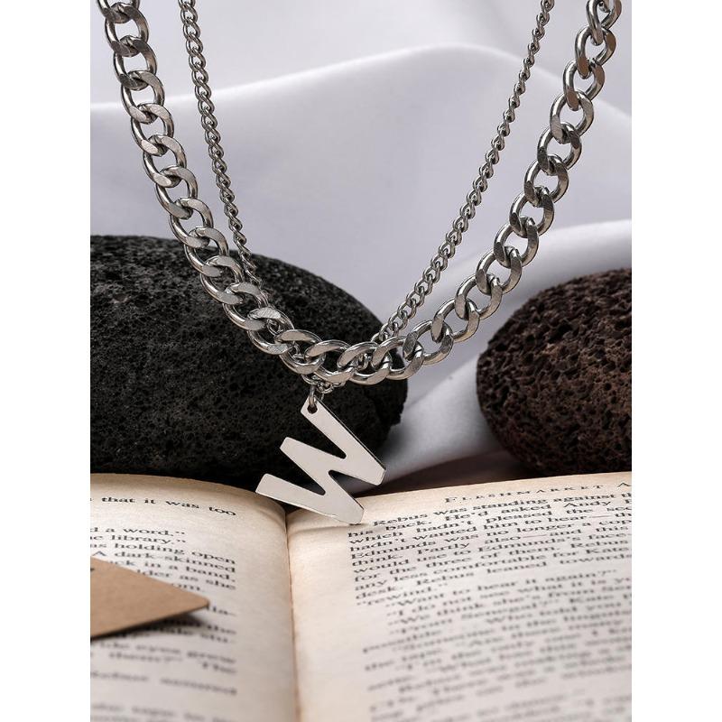 

W letter necklace men s niche hip-hop men s new trendy collarbone sweater chain couple high-end women