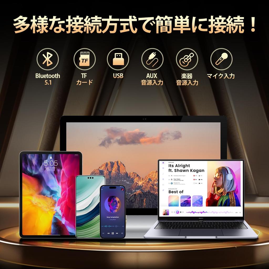 JYX Karaoke Set, Home Speaker Set with Loudspeaker, Two Wireless Microphones, Bluetooth 5.1, Compact PA Set, Portable Karaoke Machine, SD Card, USB