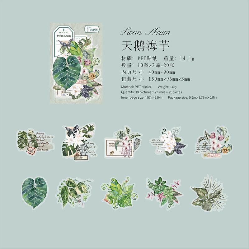 20pcs/1lot Kawaii Stationery Sticker Green Plant Workshop Junk Journal Decorative Scrapbooking DIY Craft Sticker