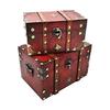 Wooden Treasure Box Jewelry Box with Metal Fittings Retro Antique Accessory Case Interior (large and Small Set)