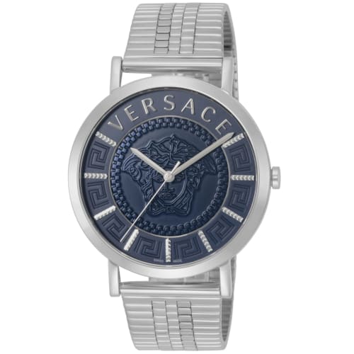 

Versace V-ESSENTIAL Essential Watch, Blue Dial, Stainless Steel, Sapphire Crystal, Quartz Movement, 40mm, Swiss Made, VEJ400821, Men s, Silver