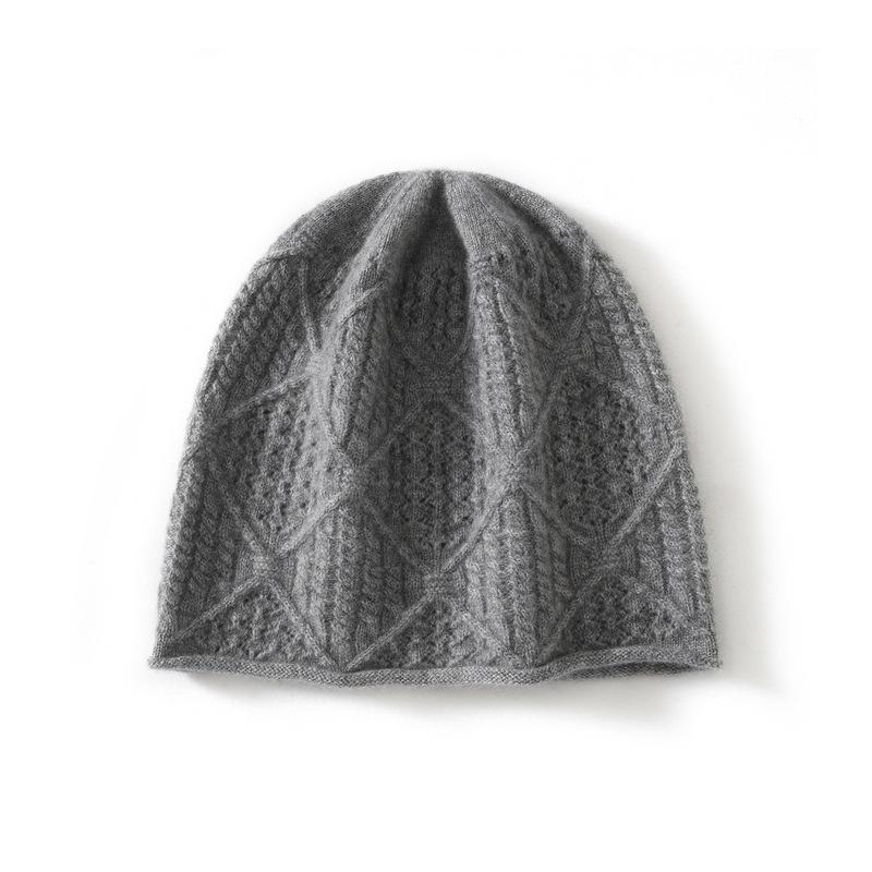New% pure cashmere new unisex solid color knitted diamond bag head ear protection warm hat