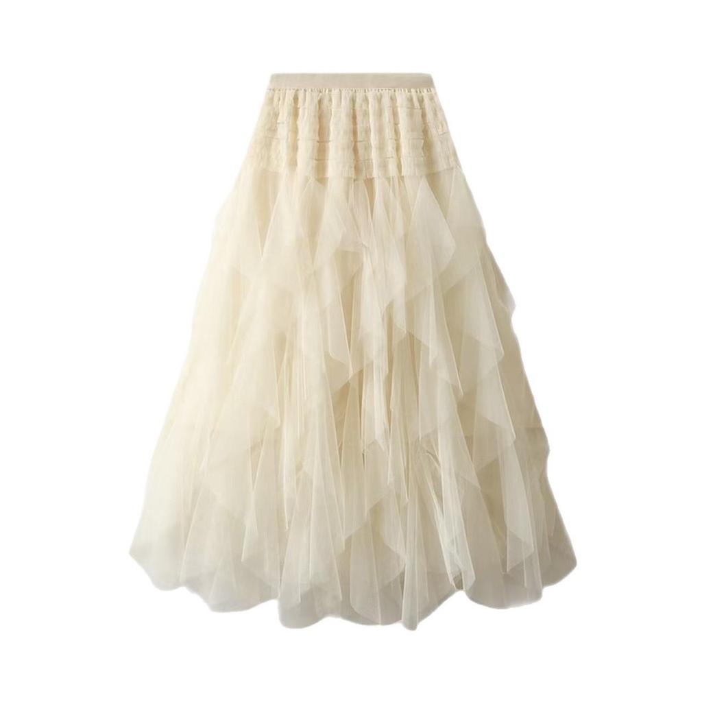 Gonna Midi Asimmetrica in Rete A-Line Svasata Primavera/Estate: Gonna a torta che copre i fianchi da donna