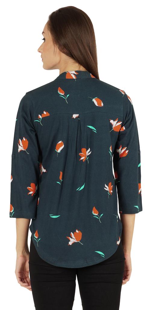 Inkmeso Fashionable Printed Casual Top For Women  s Mandarin Collar Relaxed-Fit Tunic