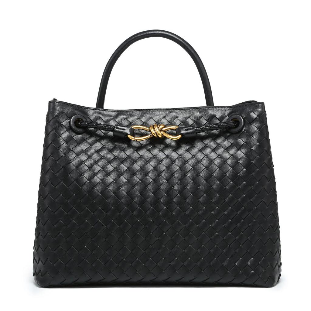 B's Retro Woven Women's Shoulder Tote Bag with Metal Rope Buckle – Large Capacity