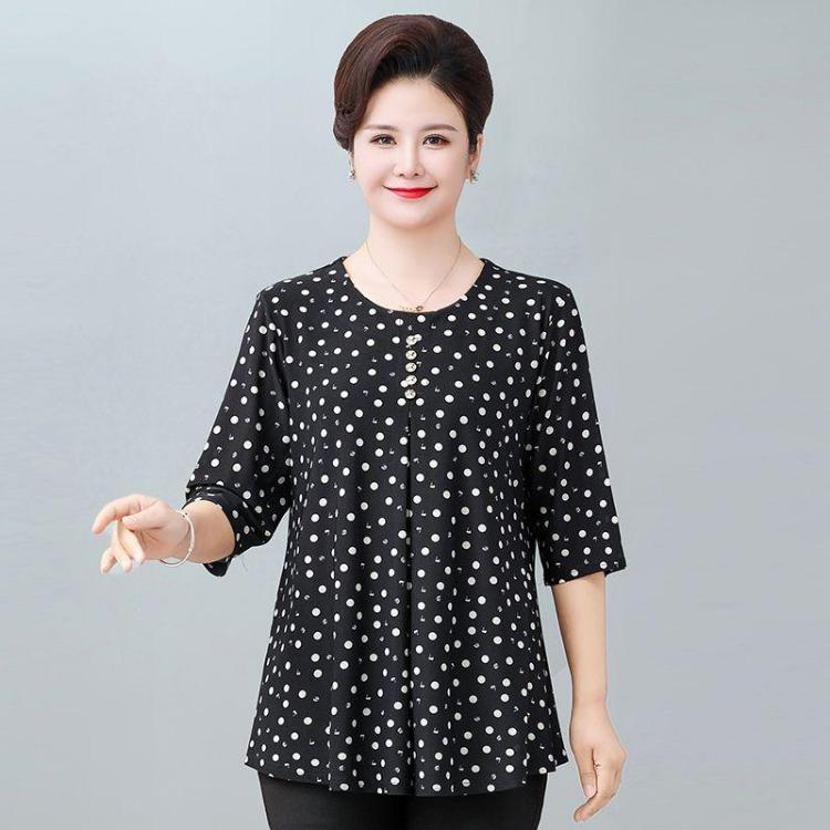 Summer Women Loose Short Sleeve Print Blouse Round Neck Plus Size Tshirt