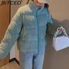 BITCED Winter Women's Stand Collar Short Corduroy Quilted Down Jacket Loose-Fit Lightweight Cotton-Padding Coat