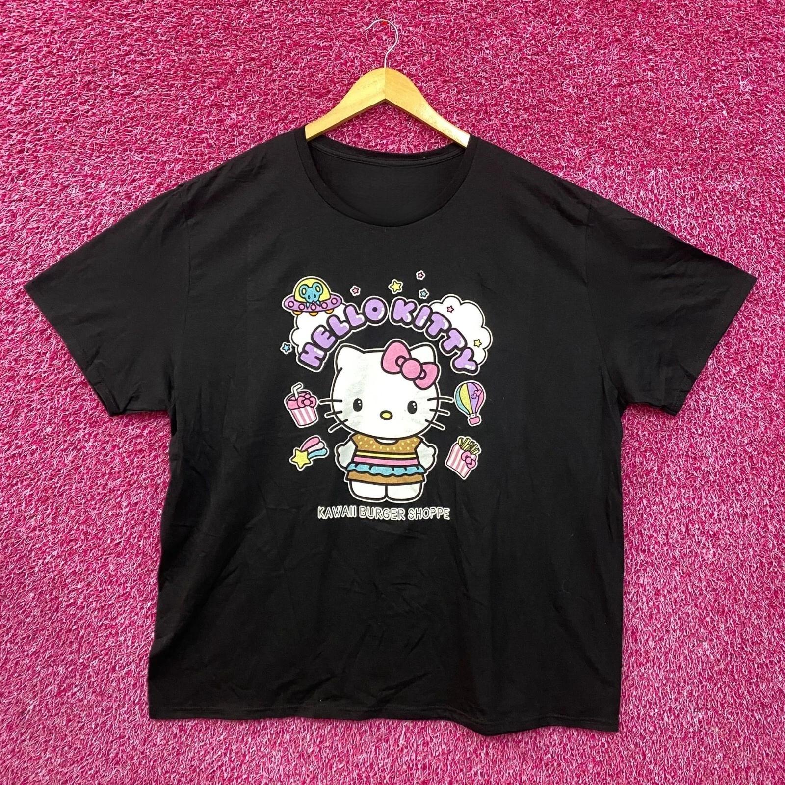 

2026 Sanrio Hello Kitty Kawaii Burger Trendy TShirt for Women Unisex Couple Tees Round Neck Leisure Crop Women Cotton Clothing S
