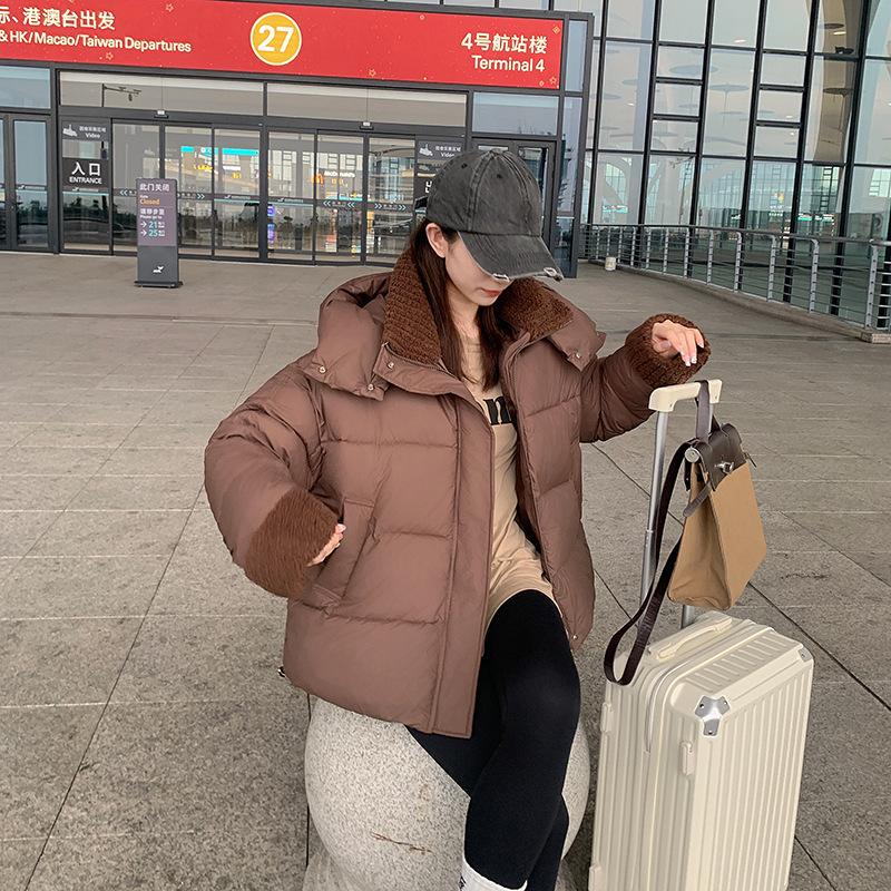 Cotton-padded women's short winter new wind splicing down cotton-padded women's thickened cotton-padded jacket tide