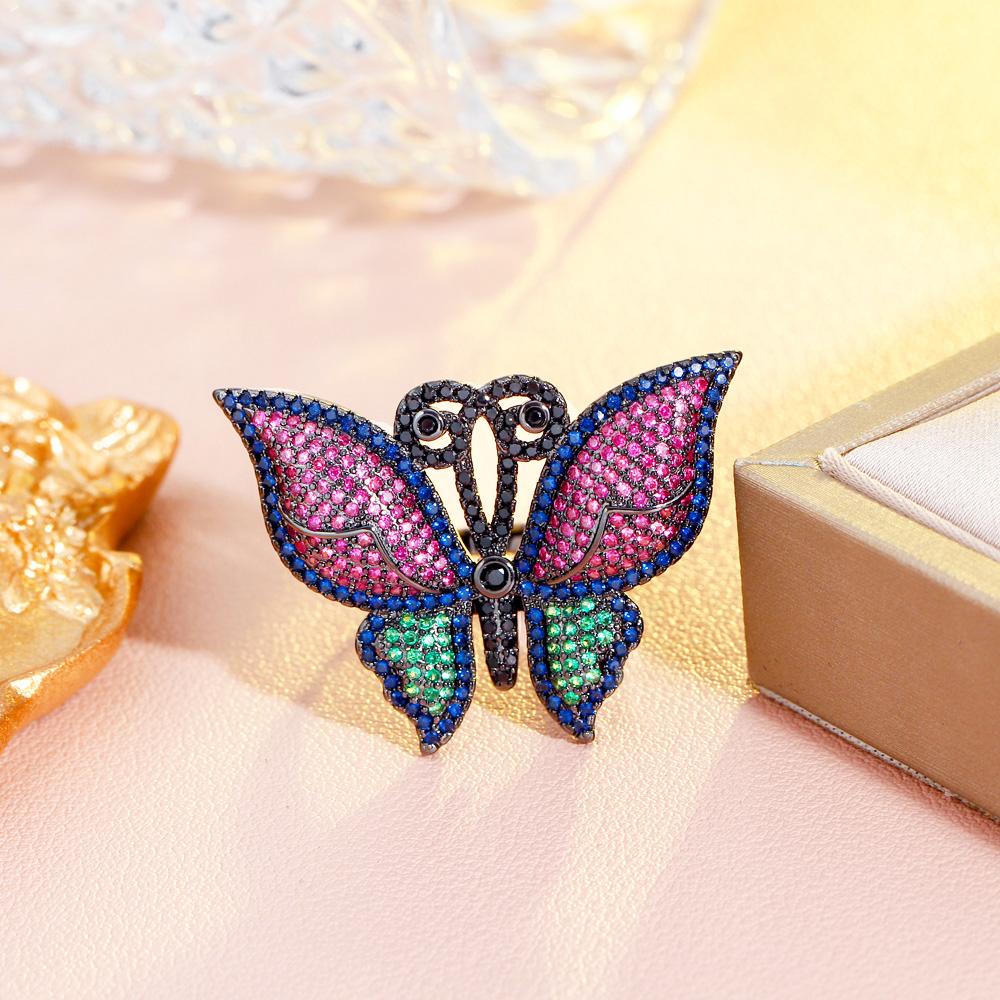 CMM Gioielli Ridimensionabile Grosso Rosso Verde Cubic Zirconia Asfaltata di Lusso Grande Farfalla Donne Festa di Nozze Anelli di Fidanzamento