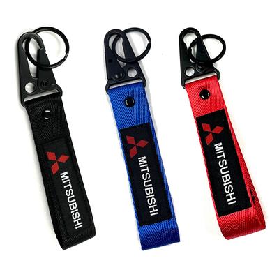 Embroidered Nylon Car Keychain for Ralliart Logo Pajero Lancer Eclipse Galant Mirage L200 Motorcycle Key Ring Hubcap