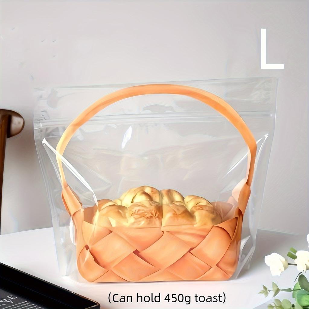 50pcs Large Transparent Bread Toast Bags with Basket Pattern, Portable Self-Adhesive Bread Bakery Packaging Bags, Toast Bread Wrapping Bags
