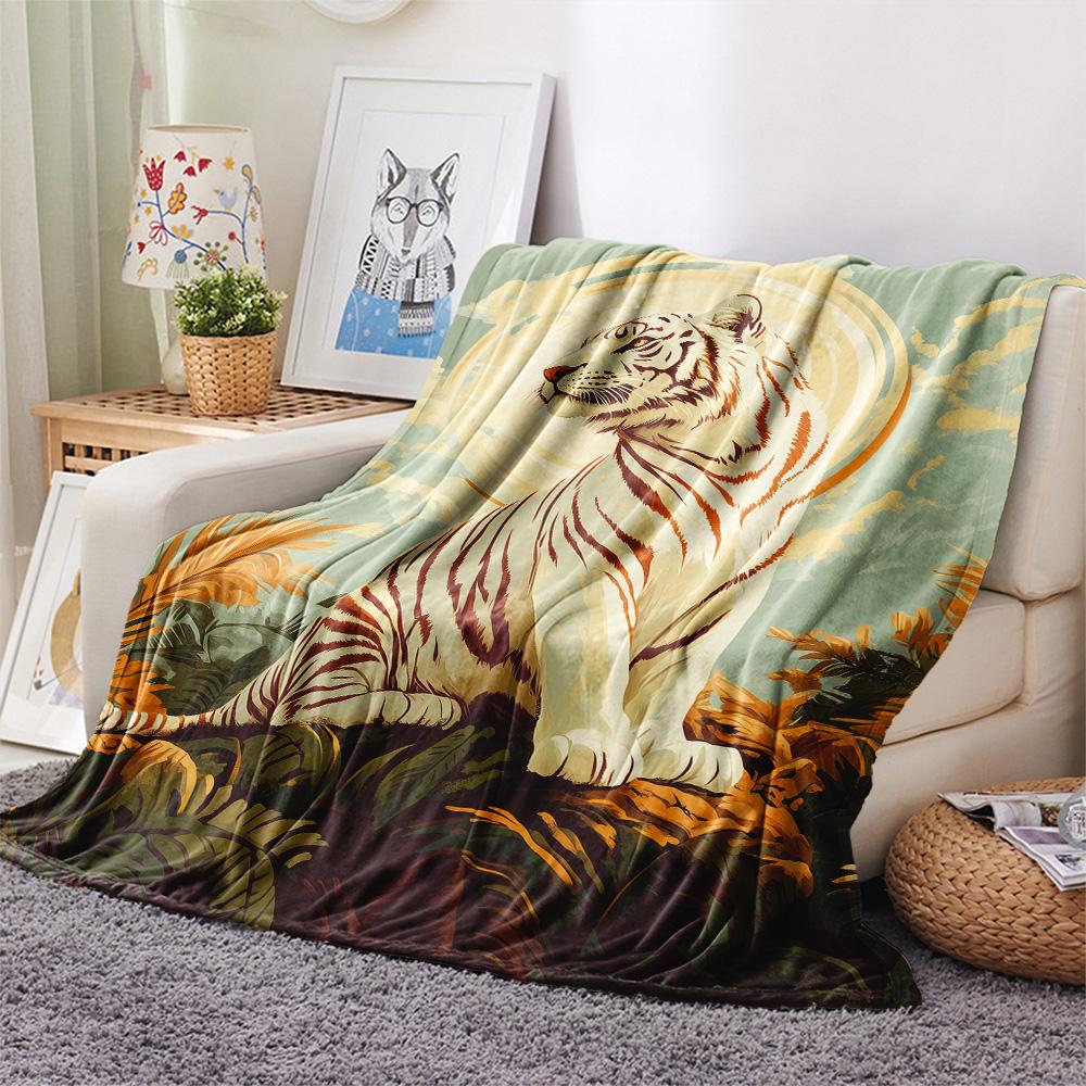 White Tiger  Print Flannel Blanket, High quality Comfortable for All Seasons, Home Decor, Warmth and Comfort