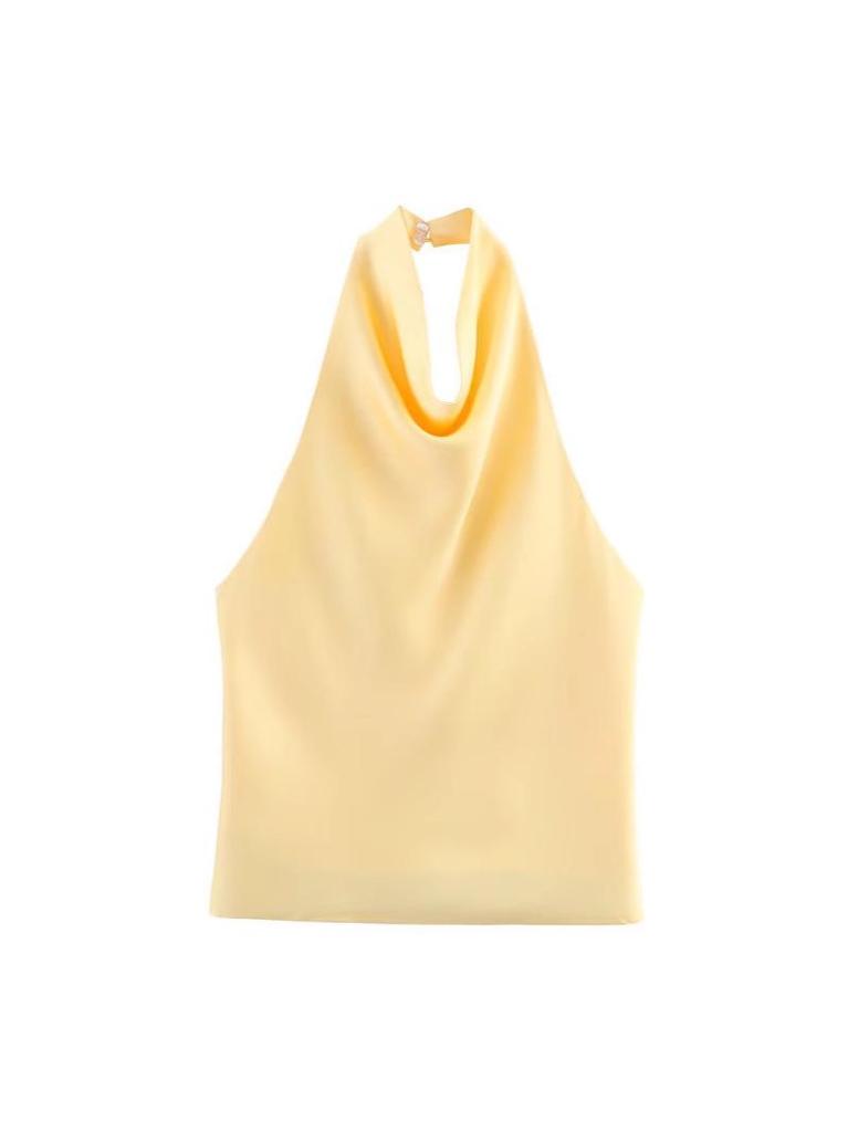 Sophisticated 2025 Summer Silk Satin Halter Neck Top – European & American Style