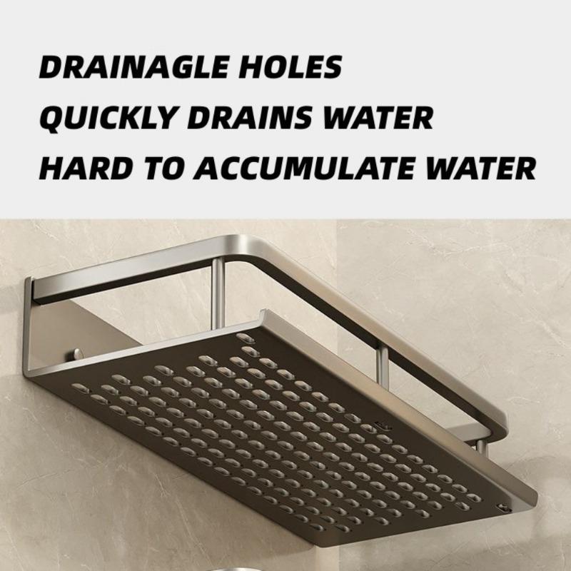 1pc Kitchen bathroom non perforated storage rack, multifunctional wall mounted seasoning shelf