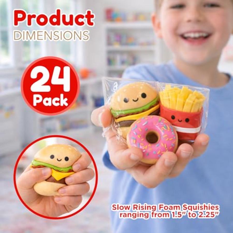 24 Pack Fast Food Squishy Toys For Bulk Slow Rising Individually Wrapped Small 1.5-2.25" Squishies, Easter Egg Filler Stuffers