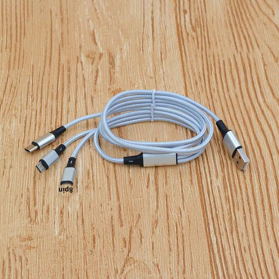 Charging Cable Three-in-One Fast Charge Nylon Braided 2A 8Pin Type-C Micro USB Charging Cord Mobile Phone Wire for Home
