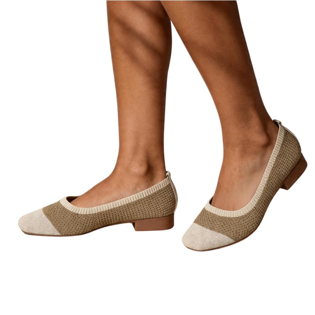 Women's Plus Size Casual Loafers Square Toe Slip On Lightweight Breathable Knit Upper Comfortable Flat Shoes