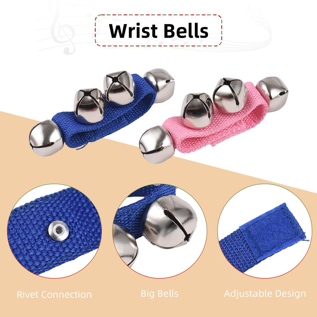 8pcs Jingle Bells Wrist Bells Musical Instrument Christmas Wrist Bell Percussion Music Rhythm for School Music Parties Favors Gifts