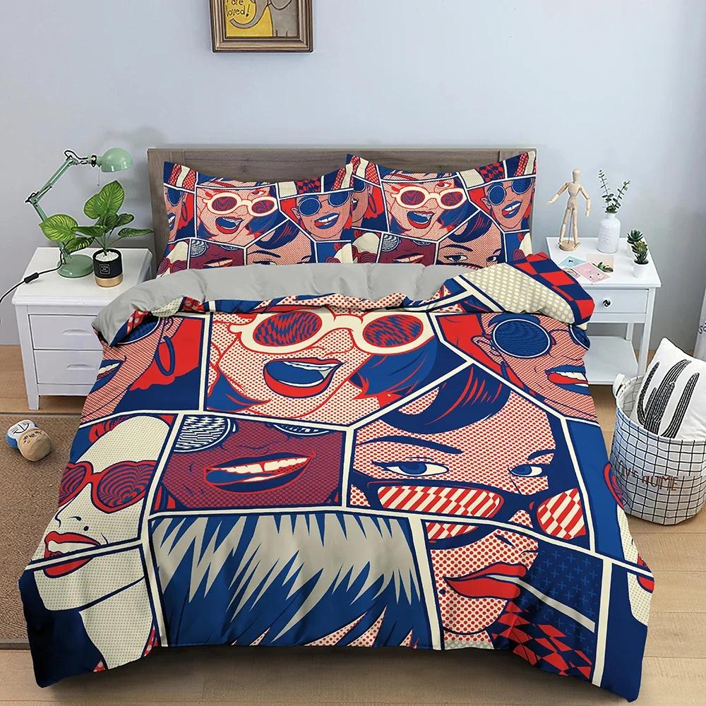 Cartoon Pattern Graffiti Comfortable Duvet Quilt Cover Pillowcase Bedding Set Children Bedroom Decoration Home Textile
