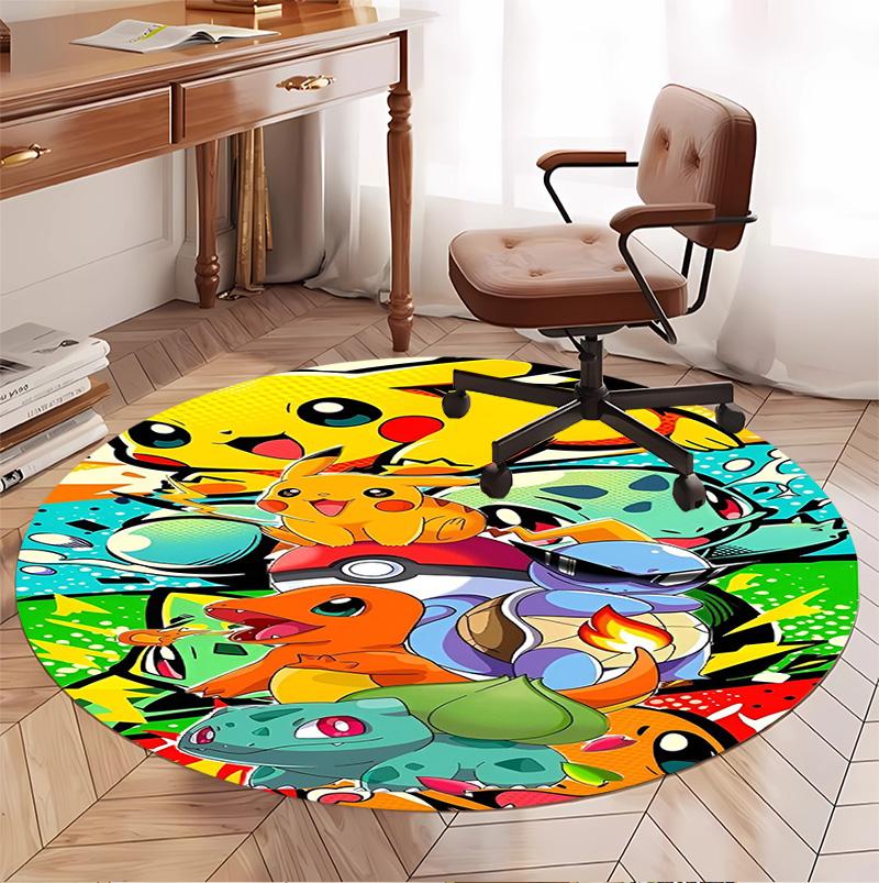 Pokemon Pattern Round Rug, Indoor/Outdoor Mat, for Picnic, Gameroom, Bedroom, Office, Living Room, Home Decor Carpet, Birthday Gift