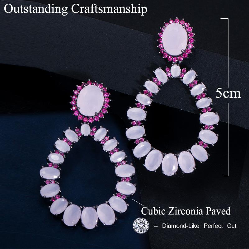WWJ High Quality Black Golden Color Light Pink Zircon Big Drop Earrings