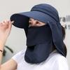 Women Wide Brim Face Mask Sun Hat Detachable Neck Face Flap Ponytail UV Protection Visor Hat Garden Fishing Hiking