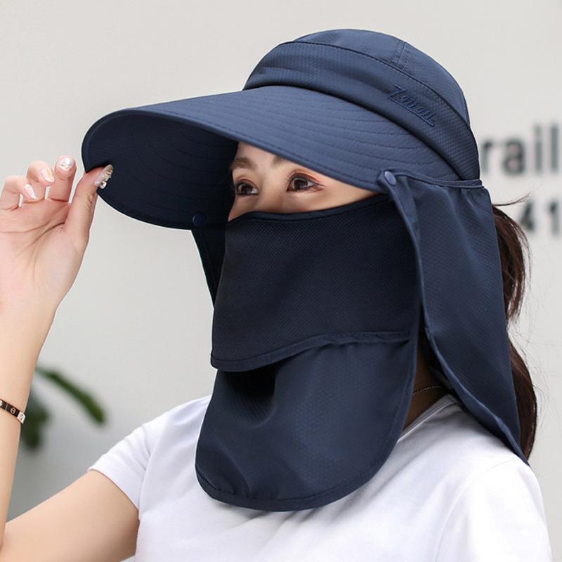 Women Wide Brim Face Mask Sun Hat Detachable Neck Face Flap Ponytail UV Protection Visor Hat Garden Fishing Hiking