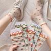 Cherry Strawberry Glass Silk Ruffle Socks Avocado Fruit Mesh Tulle Mid Tube Socks  Streetwear
