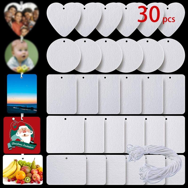 30x Hanging Air Freshener Blank DIY Air Freshener Fragrance Sheet Blank Car Press Felt Polyester Cutting Blanks