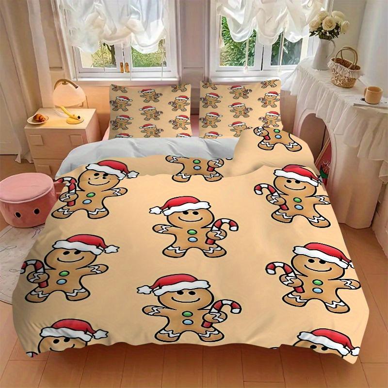 3pcs Gingerbread Man Bedding Set, Breathable and Soft, Suitable for All Seasons, Ideal for Home Use, Suitable for Bedroom Decor 21121