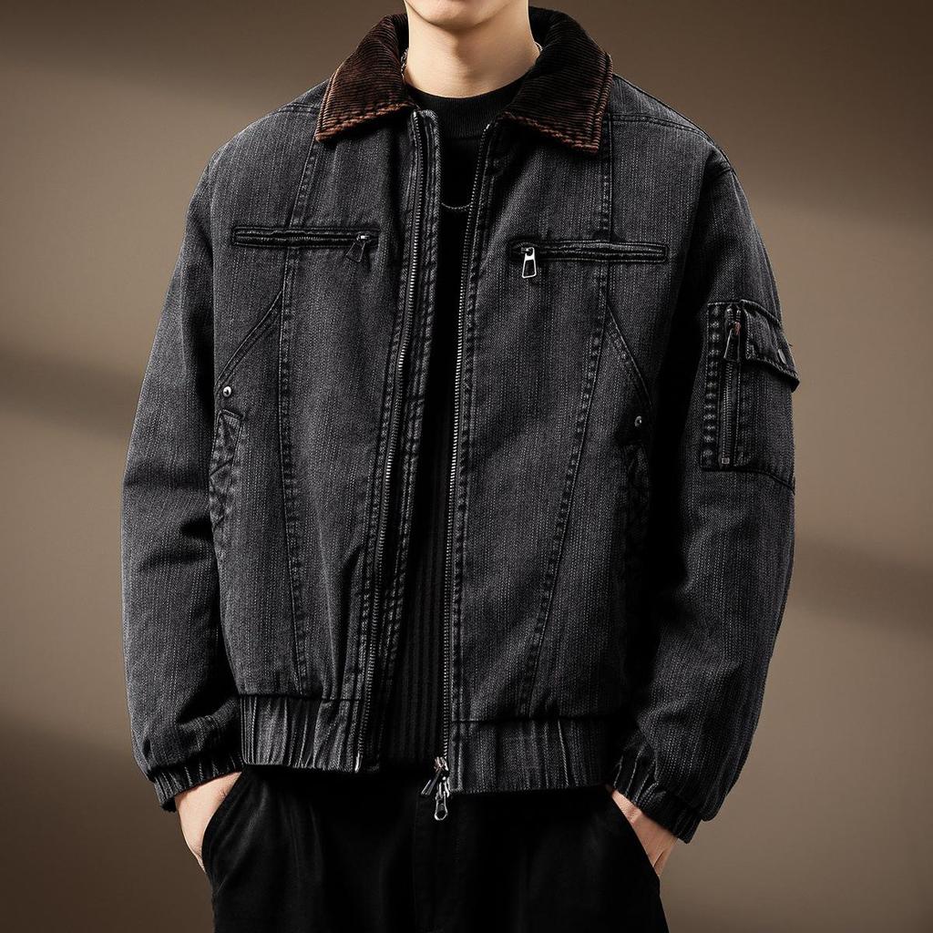 Luxury Men's Detroit Workwear 2025 Winter Duck Down Denim Jacket