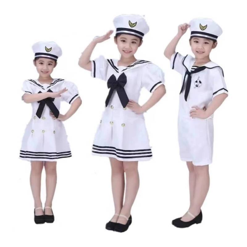 Childrens Navy Uniform Dance Costume With Polyester Fabric For Stage Performance