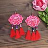 Hand-embroidered retro fabric earrings, flower fringed versatile femininity, stage performance, earrings, earrings.